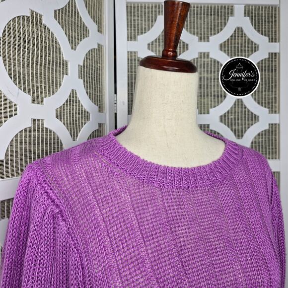 J. Crew NWT Purple Linen Ribbed Knit Short Puff Sleeve Sweater Size Large - Picture 2 of 11